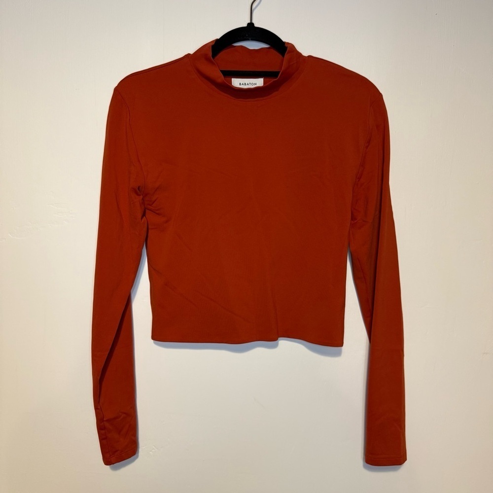 BABATON ARITZIA Contour Cropped Mockneck Long Sleeve Size Large Corsa Red
